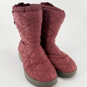 BOGS SNOWDAY MID Waterproof Winter Boots Dark Red Quilted Faux Fur Lined Size 6